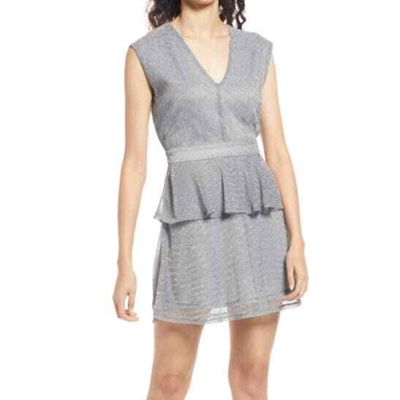 Fourteenth Place Junie Metallic Peplum Minidress Silver Size XS $69 - Picture 1 of 8